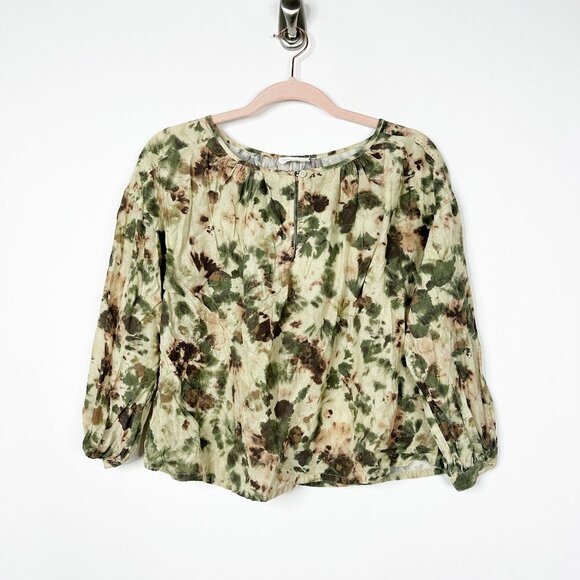 2/$30 Community Watercolor Floral Pleated Blouse with Keyhole XS #A0260 TRB2 - Picture 3 of 9